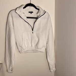 Boohoo White Quarter Zip/ Pullover With Front Pocket. Size Women’s Small.